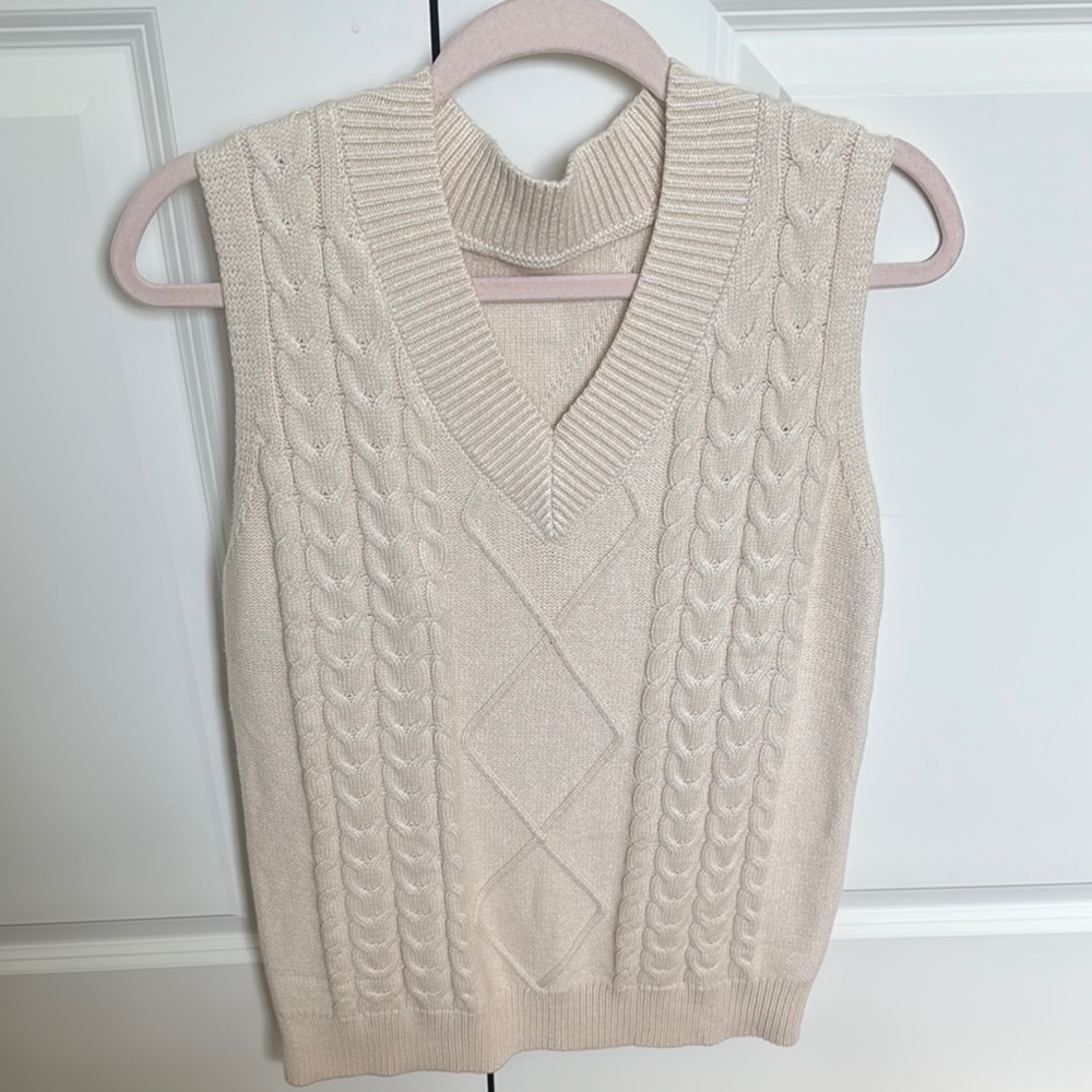Amazon Cream V-Neck Cable Knit Sweater